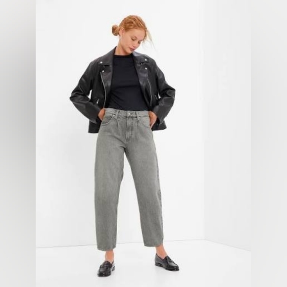 Gap Barrel Leg High Rise Gray Wash Jeans, Size 27 Tall - Picture 1 of 11